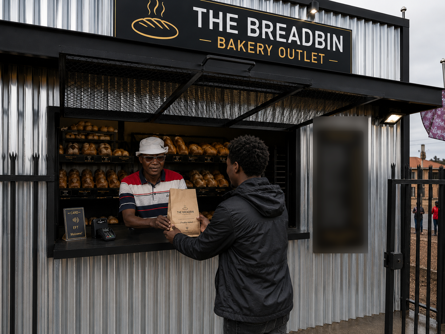 The Breadbin Bakery Outlet serving a customer at the bread window