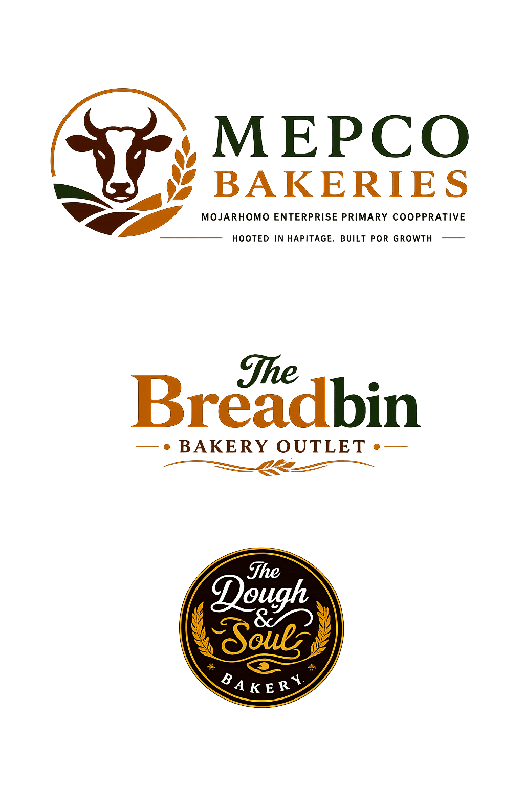 MepCo Bakeries, The Breadbin Bakery Outlet and The Dough and Soul Bakery logos